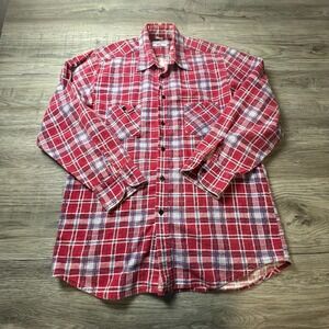 Eagle Crest Flannel Shirt Mens Large Red Plaid Cotton Long Sleeve Workwear AD15